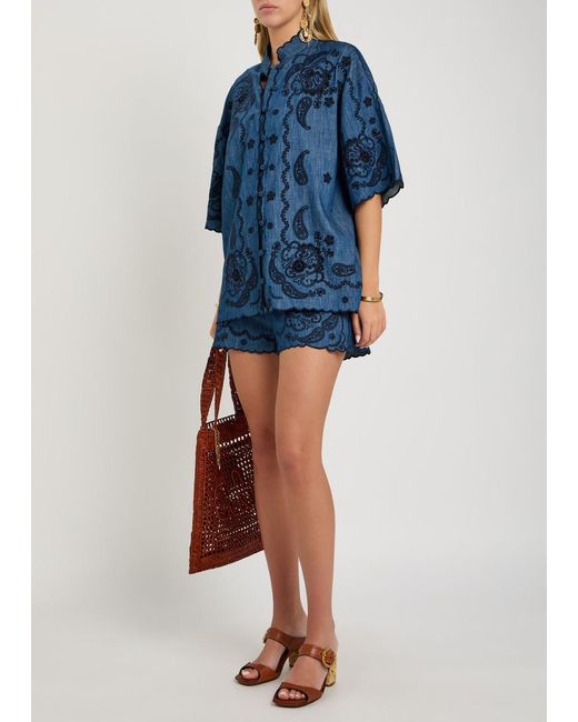 Zimmermann Blue Aster Embroidered Denim Shirt