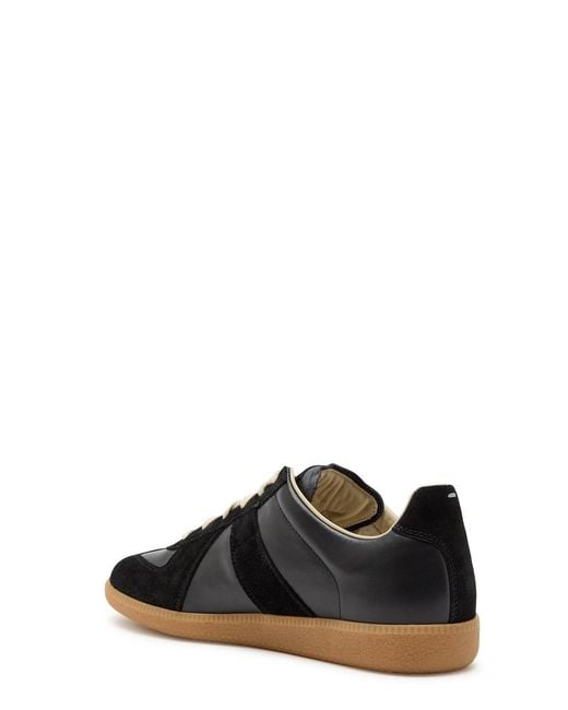 Maison Margiela Black Replica Panelled Leather Sneakers for men