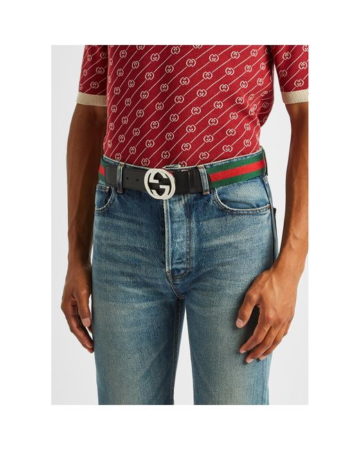 Gucci Black Signature-Striped Webbing Belt, Belt for men