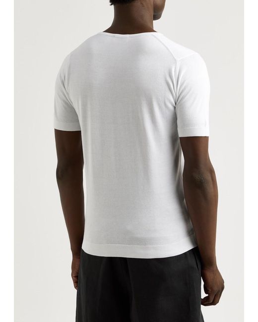 John Smedley White Belden Knitted Cotton T-Shirt for men