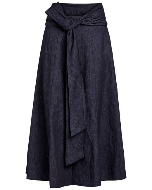 Gabriela Hearst Blue Zivan Cotton And Linen-Blend Midi Skirt