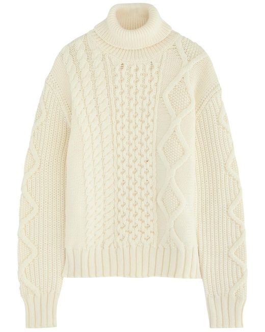 Moncler Natural Dolcevita Cable-Knit Wool Jumper