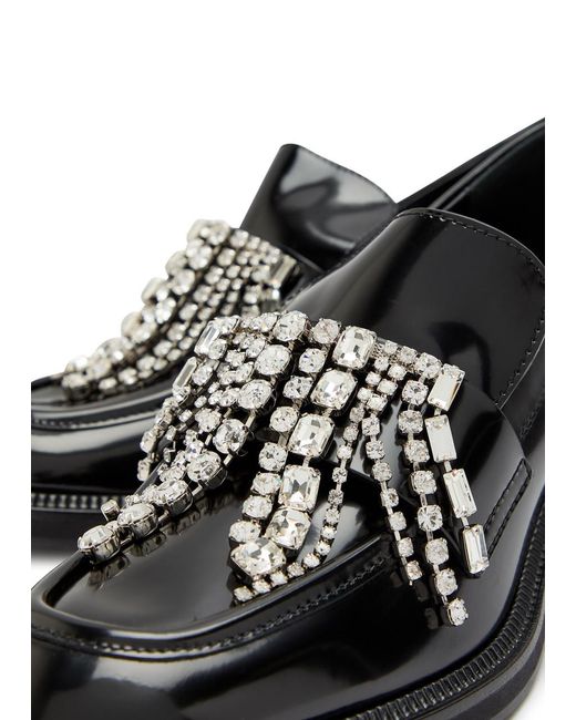 Jimmy Choo Black Tylor 60 Crystal-Embellished Patent Leather Loafers