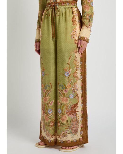 Zimmermann Green Indra Printed Silk Trousers