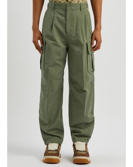 Gucci Green Panelled Cotton Cargo Trousers for men