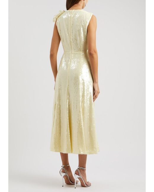 Roland Mouret White Bow-Embellished Sequin Midi Dress