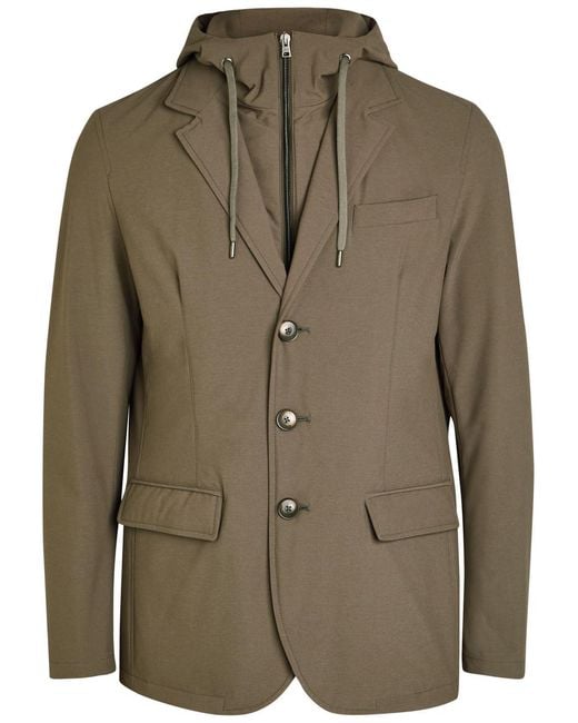 Herno Green Hooded-Insert Layered Nylon Blazer Jacket for men