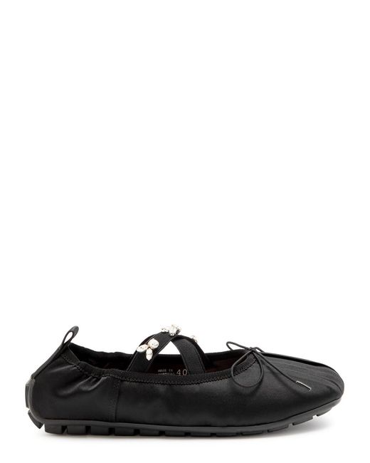 Simone Rocha Black Embellished Ballerina Grip Satin Flats