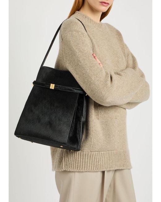 Totême Black Belted Calf-Hair Bucket Bag