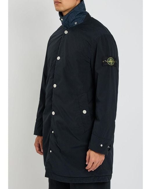 Stone Island Blue Logo Hooded Shell Coat for men