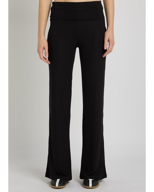 Tala Black Fold Over Flared-Leg Stretch-Modal Trousers