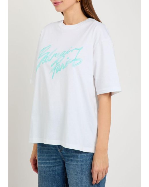 Balmain White Logo-Print Cotton T-Shirt