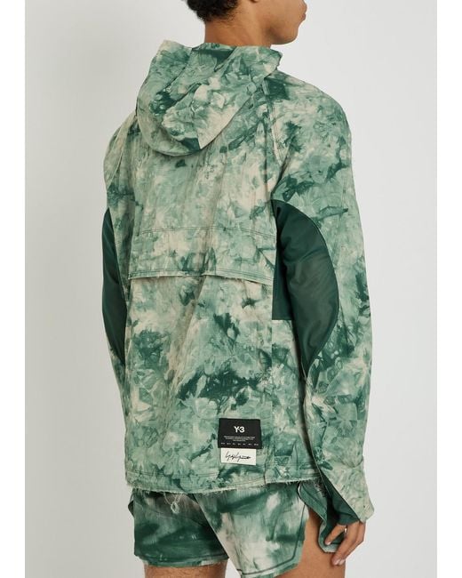 Y-3 Green Printed Hooded Nylon Running Jacket for men