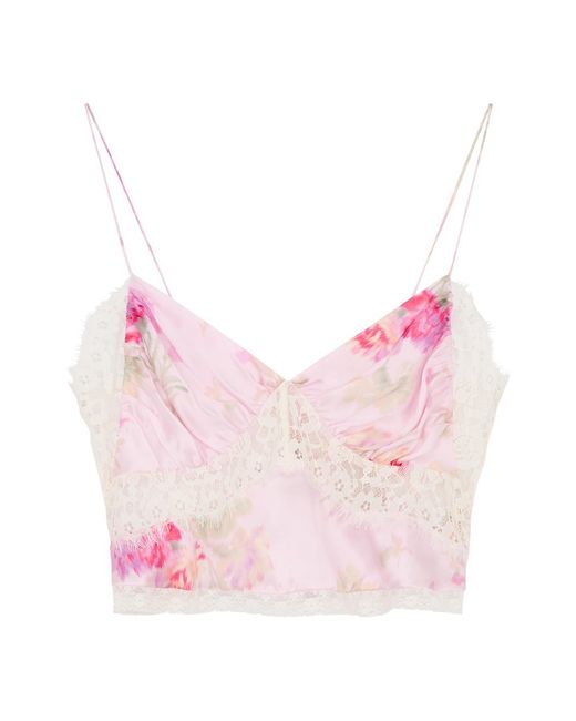 LoveShackFancy Pink Spritely Printed Silk And Lace Top
