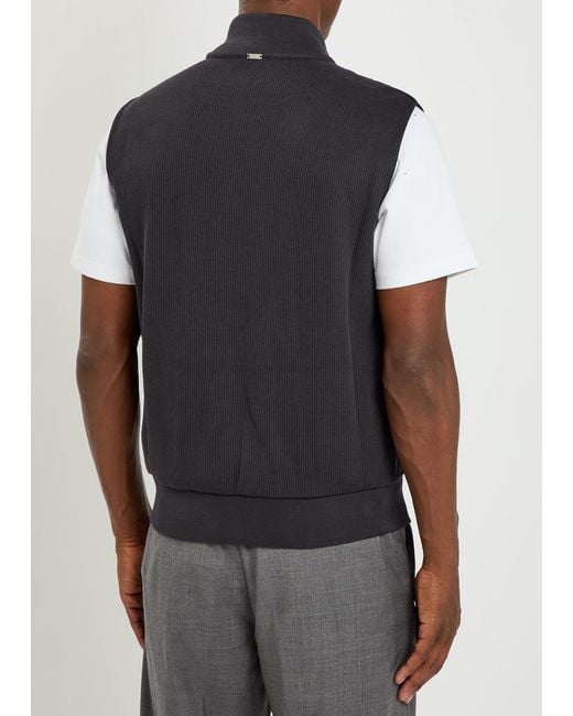 Herno Blue Padded Stretch-Shell And Cotton-Knit Gilet for men