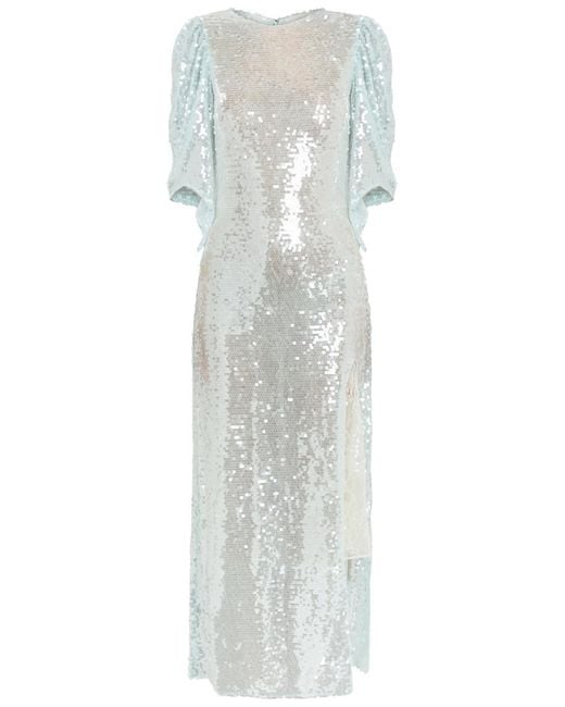 Roberta Einer White Drama Sequin-Embellished Stretch-Mesh Maxi Dress