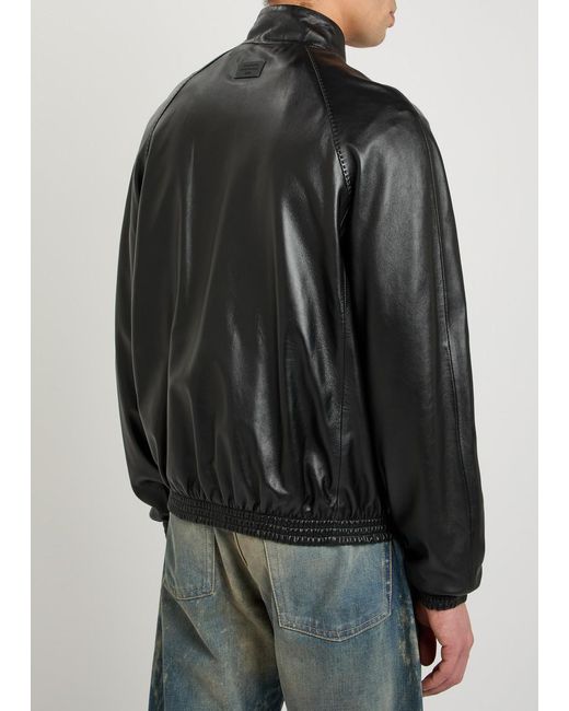 Acne Black Leather Bomber Jacket for men