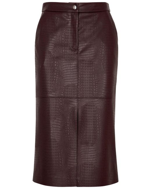 Max Mara Brown Ethel Crocodile-effect Faux Leather Skirt