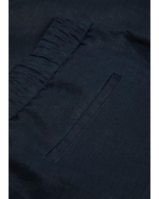 CHE Blue Tapered-Leg Cropped Linen Trousers for men