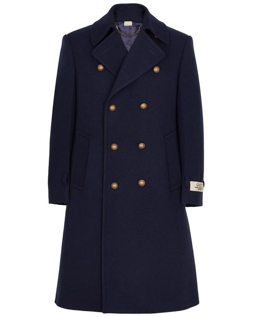 Gucci Blue Double-Breasted Wool Coat for men