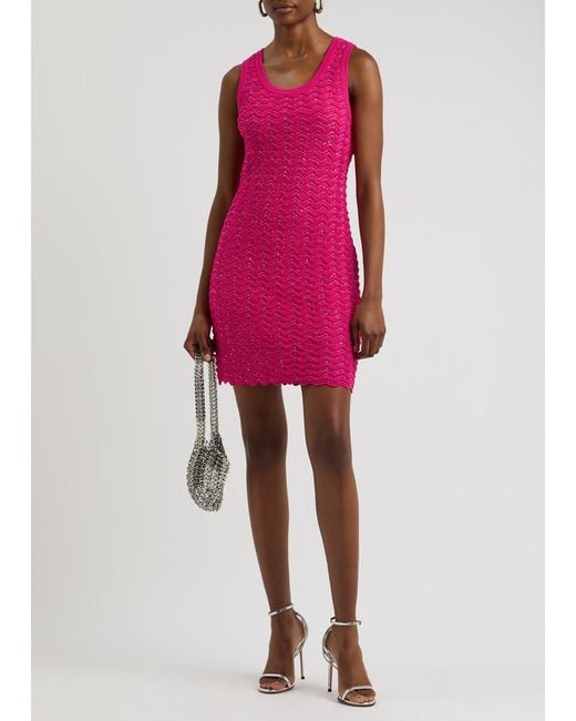Missoni Pink Zigzag Sequin-Embellished Knitted Mini Dress