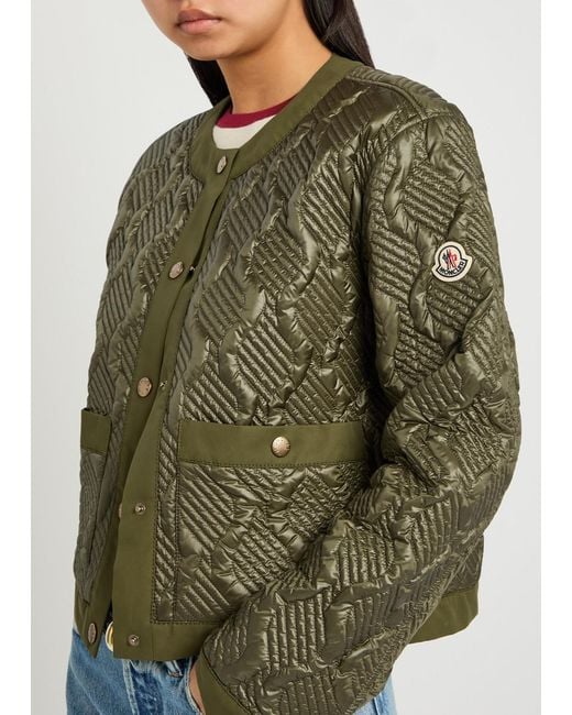 Moncler Green Libellule Quilted Geometric Nylon Jacket