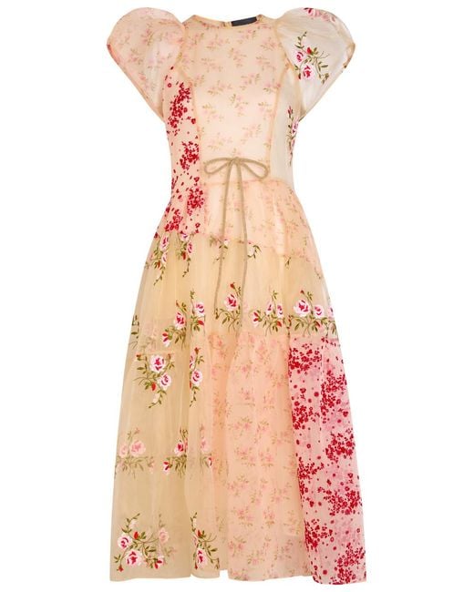 Simone Rocha Multicolor Patchwork Floral Tulle Midi Dress