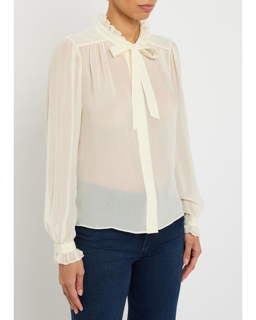 PAIGE White Leya Ruffled Silk-Georgette Blouse