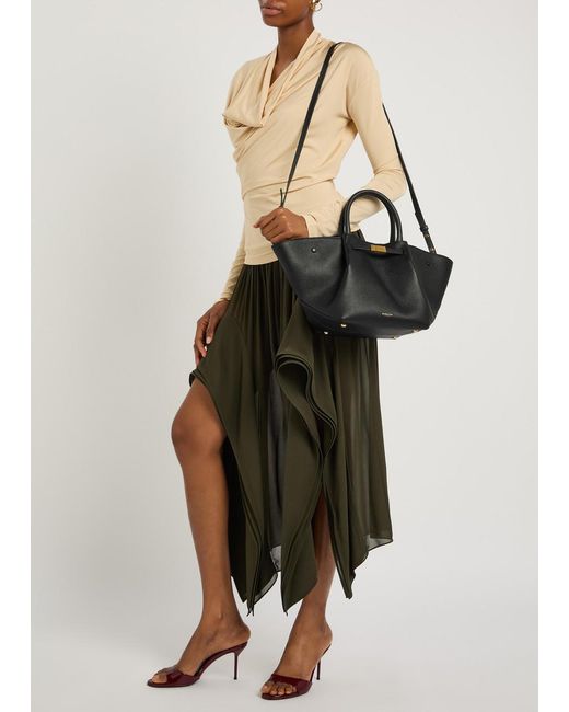 DeMellier London Black The New York Midi Grained Leather Tote
