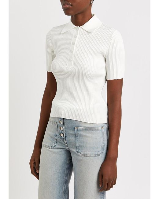 Courreges White Ribbed-knit Polo Top
