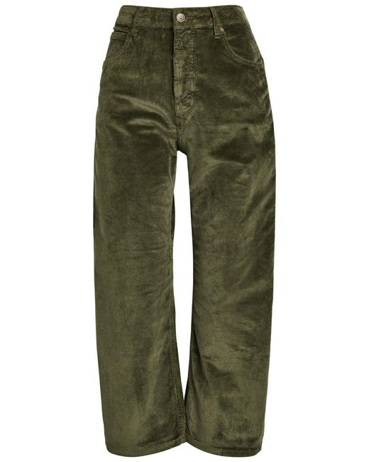 Free People Green Deep Trance Straight-Leg Corduroy Cropped Trousers