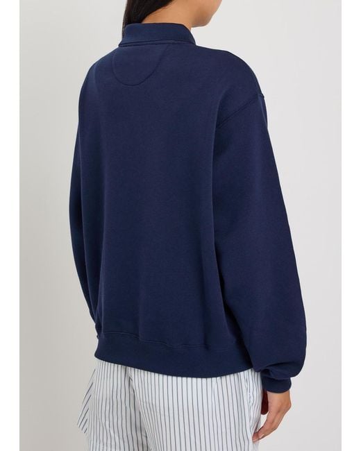 Polo Ralph Lauren Blue Embroidered Cotton-Blend Polo Sweatshirt