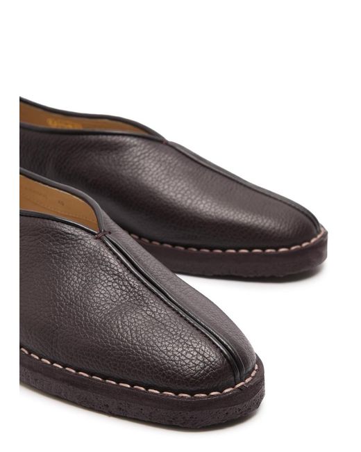 Lemaire Gray Piped Grained Leather Slippers