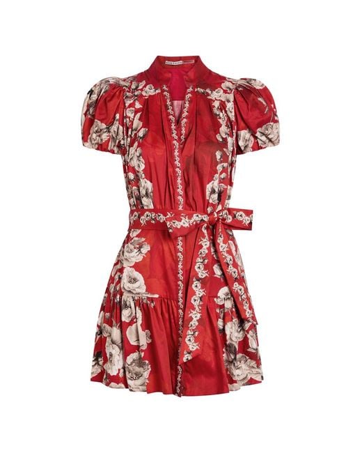 Alice + Olivia Red Cora Floral-Print Stretch-Cotton Mini Dress