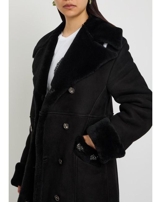 Simone Rocha Black Double-Breasted Shearling Coat