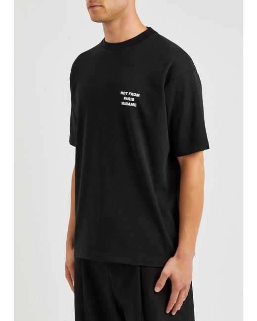 Drole de Monsieur Black Nfpm Printed Cotton T-Shirt for men