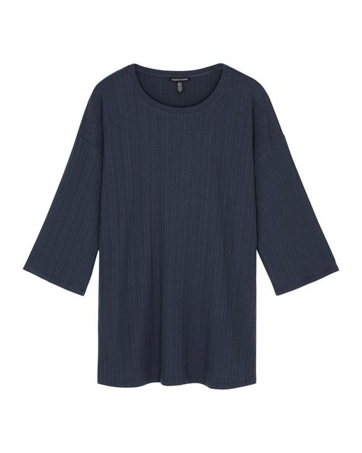 Eileen Fisher Blue Ribbed Stretch-jersey Top