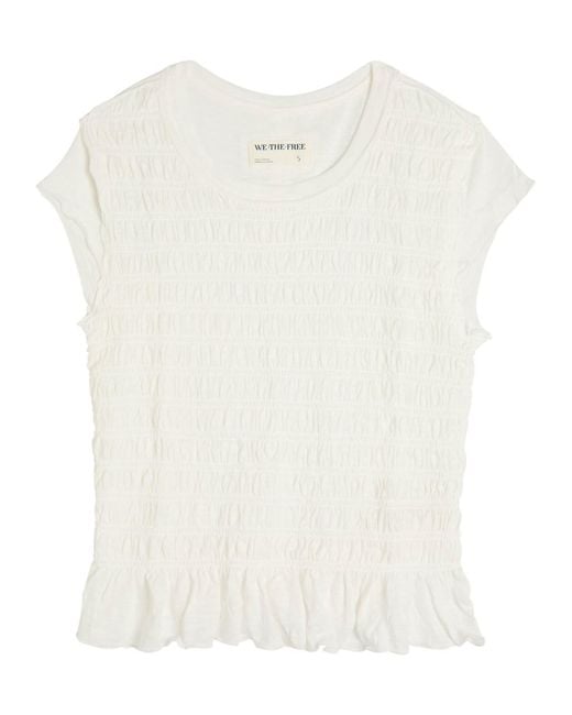 Free People White Sylvie Shirred Cotton-Blend T-Shirt