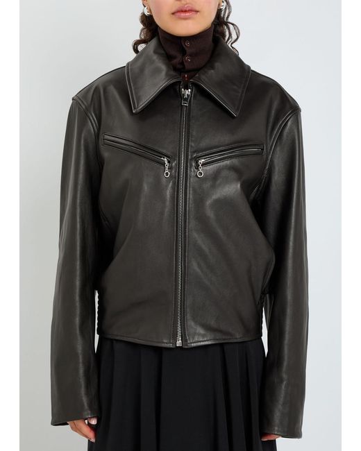 Lemaire Black Designer Leather Jacket Uk14