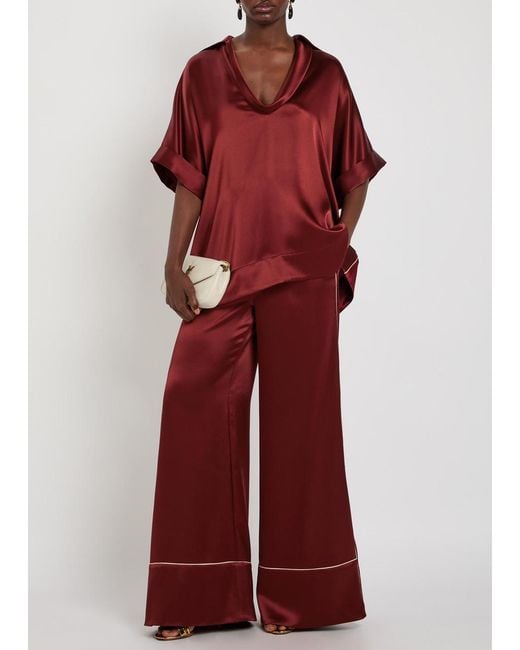 Roksanda Red Nael Wide-Leg Satin Trousers