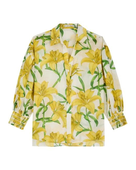 Alice + Olivia Yellow Maylin Floral-Print Cotton-Blend Shirt