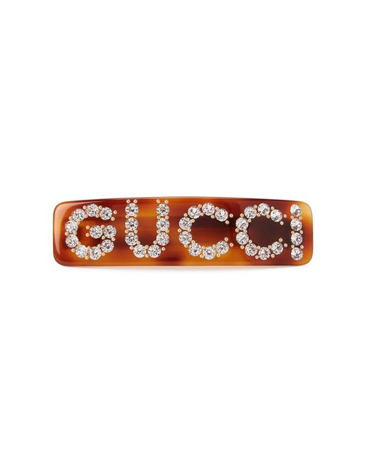 Gucci Orange Crystal-Embellished Tortoiseshell Hair Clip