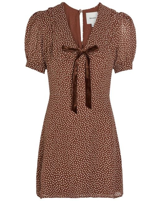 Reformation Brown Kaylia Polka-Dot Appliquéd Chiffon Mini Dress