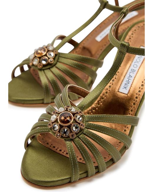 Manolo Blahnik Metallic Fulcon 90 Crystal-Embellished Satin Sandals