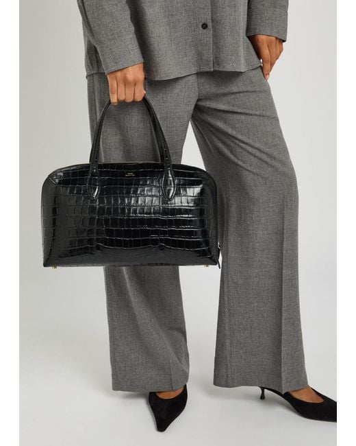 Totême  Black Lounge Medium Crocodile-Effect Leather Top Handle Bag