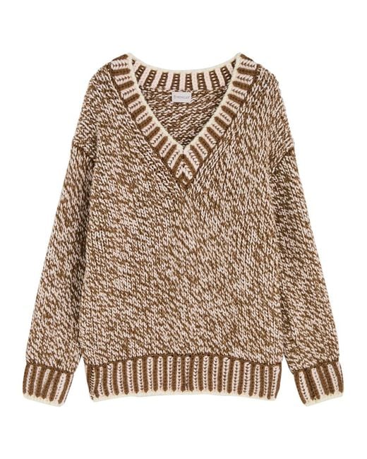 Moncler Natural Ribbed Wool-Blend V-Neck Jumper