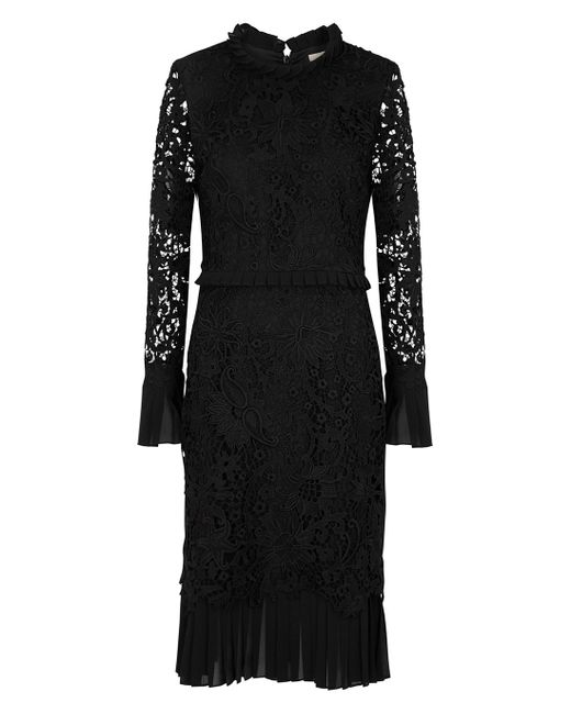Tory Burch Black Guipure Lace Midi Dress - Lyst