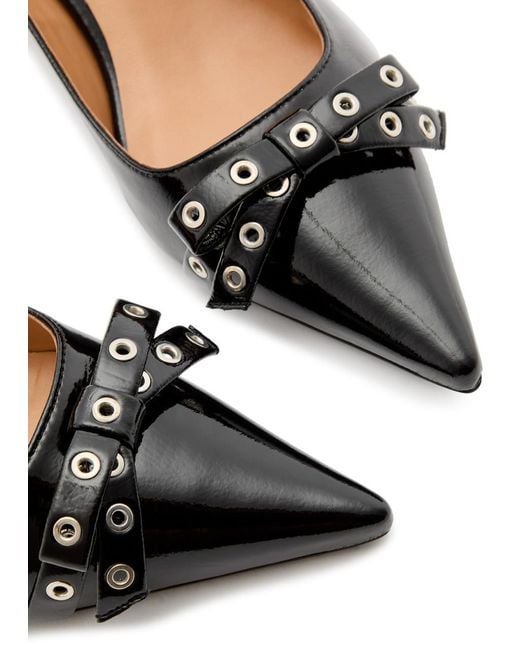 Ganni Black 50 Chain-Embellished Patent Faux Leather Pumps