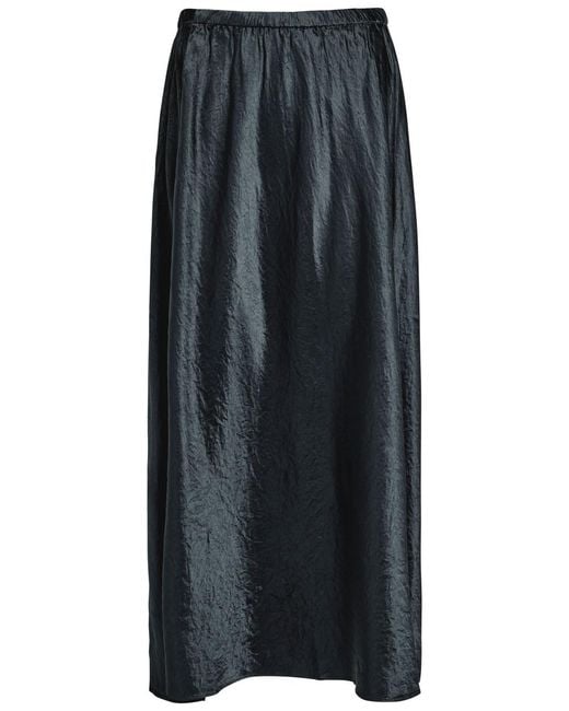 Eileen Fisher Black Crinkled Satin Midi Skirt