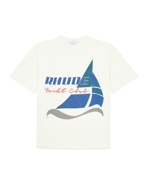 Rhude Yatch Club Logo Cotton Tshirt in Blue for Men Lyst